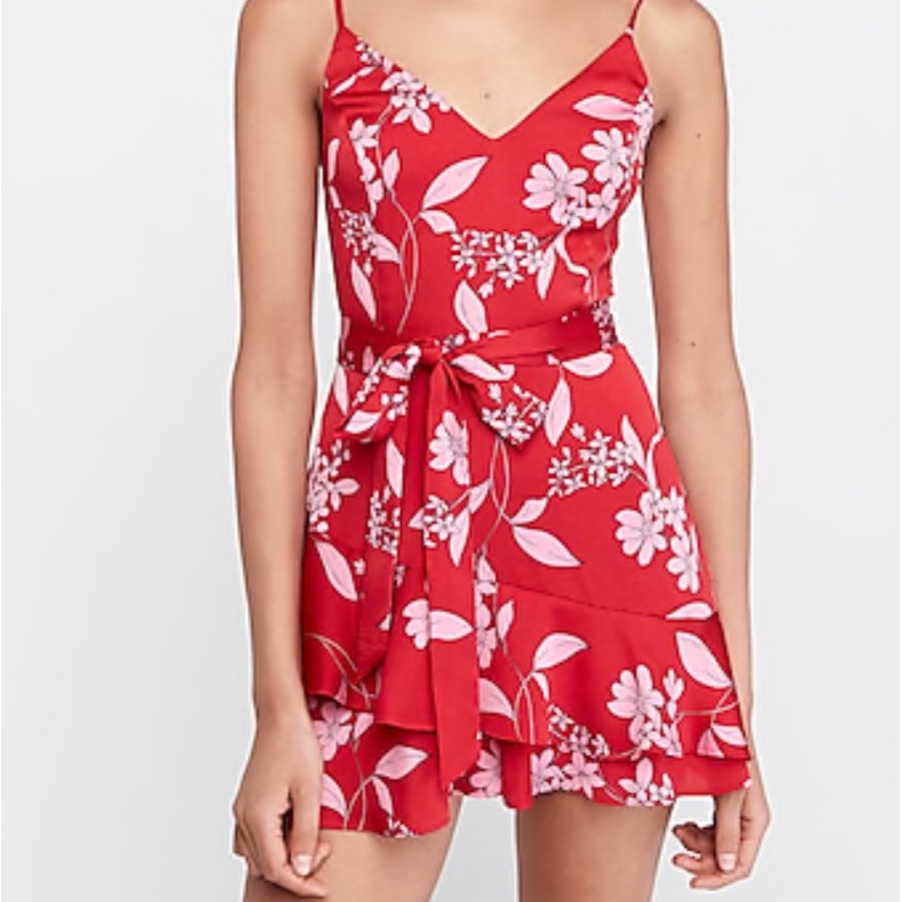 Floral Ruffle Wrap Front Skort Romper